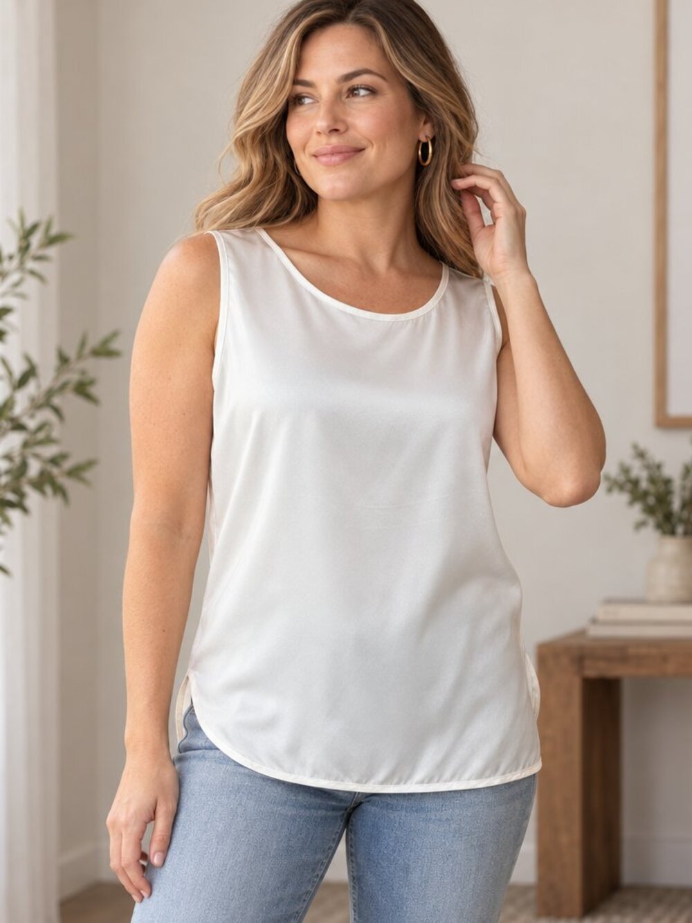 NWT VTG Dorman 100% Silk Reversible Sleeveless Blouse Top Womens L Ivory L
